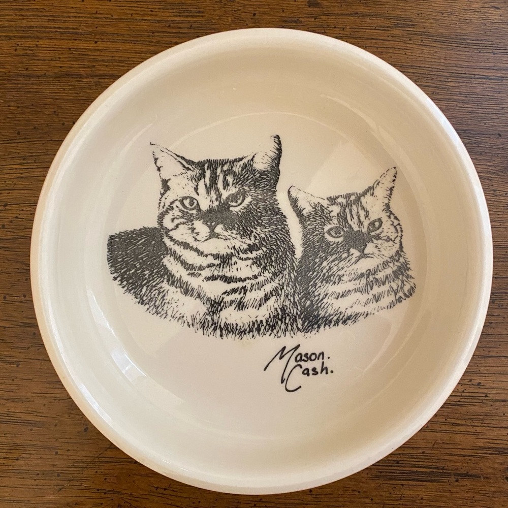 Vintage Mason Cash Quality English Ceramic Pink Cat Bowl/Dish -  Tabby Cats